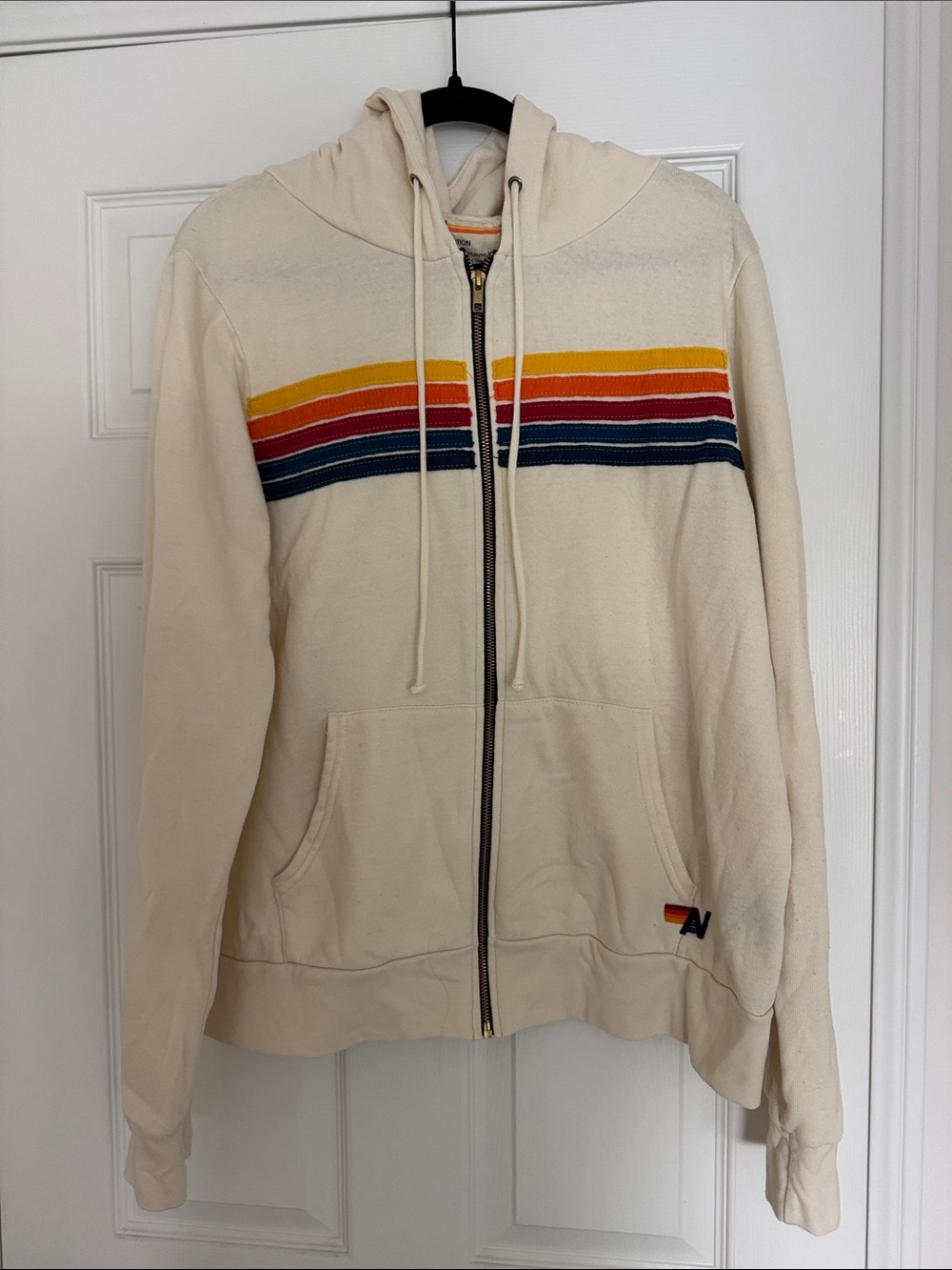 Aviator Nation 5 stripe Hoodie - Vintage White. Unisex Size XL